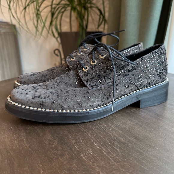 EUC Miista Adelaide‎ Pewter Shine Suede & Leather Oxford Brogues - Size  38 - Picture 1 of 7